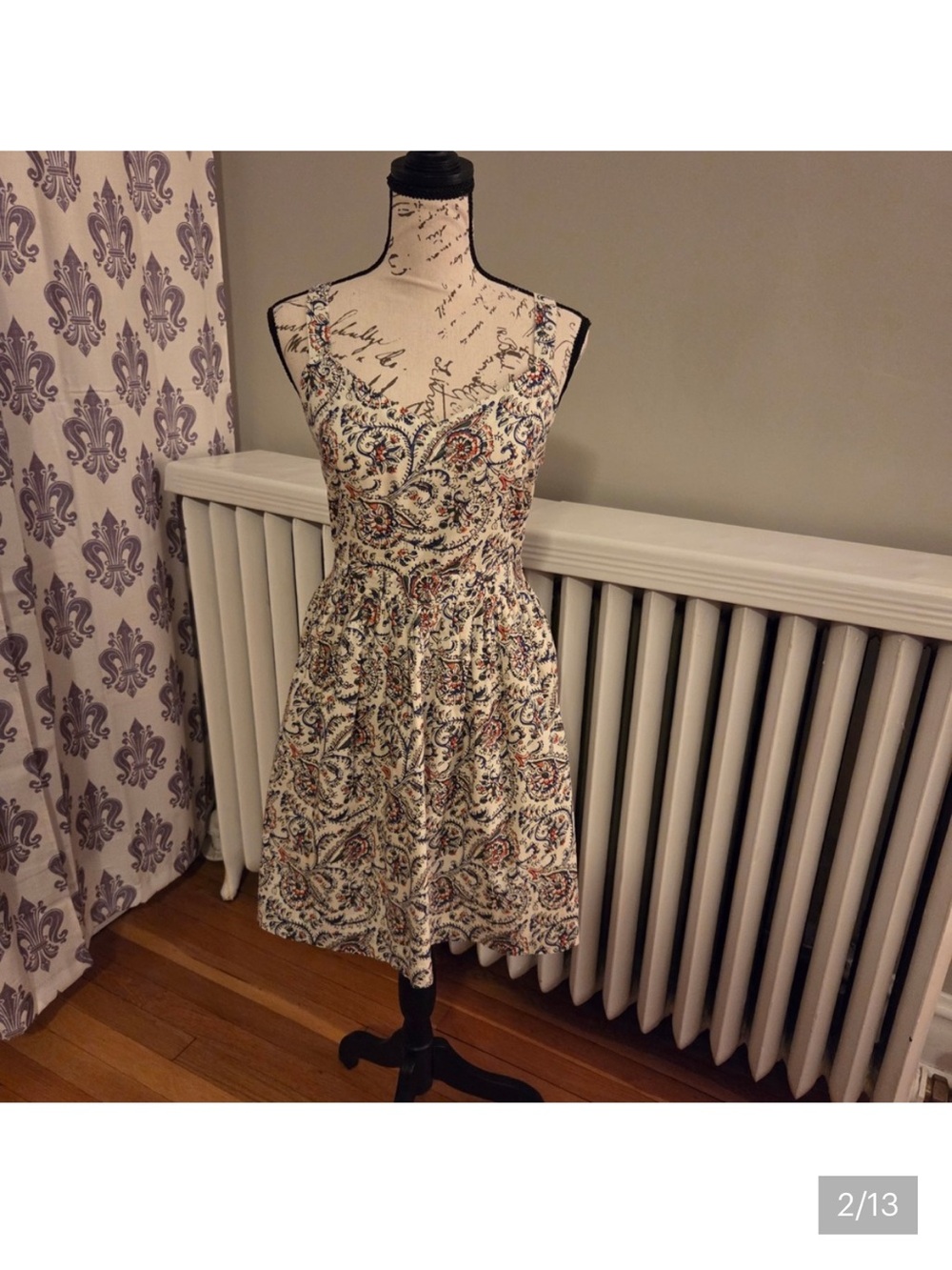 Sézane Dorina Open Back Cotton Paisley Dress, Early Run, Sz FR 38/US 6
